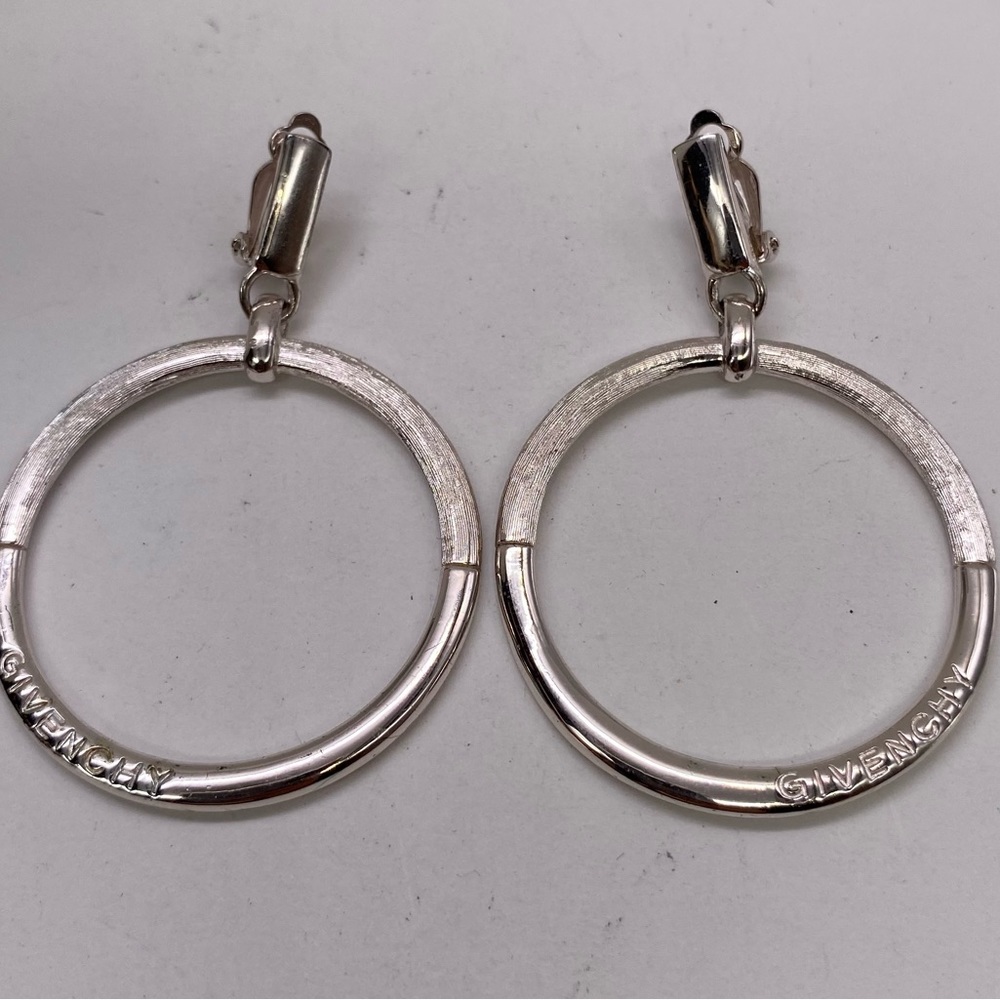 Vintage Givenchy Paris Earrings Silver Tone Large… - image 1